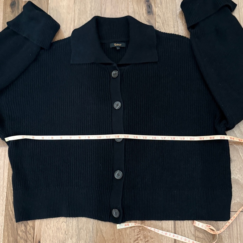 Quince 100% cotton cropped collared fisherman cardigan sweater black L - Picture 3 of 5